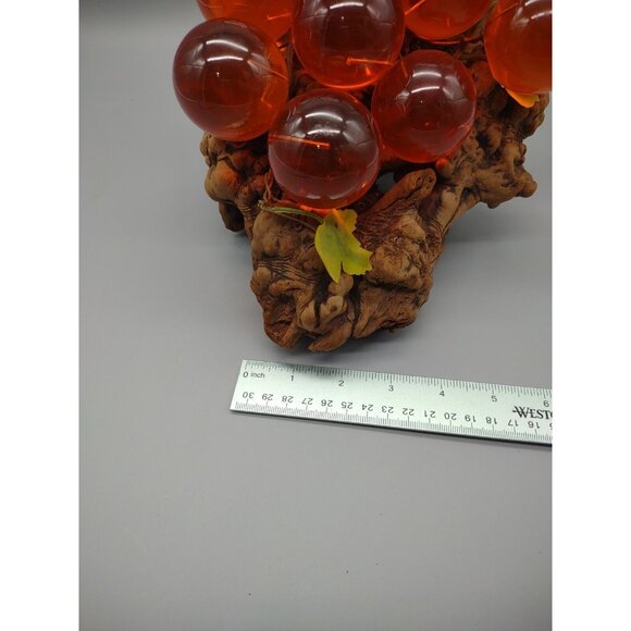 Vintage 11" Long MCM Large Orange Lucite Grape Cluster Burlwood Mid Century Mod - Picture 15 of 17